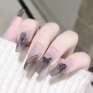 Ballet-Style False Nails with Rose Sketches Makes Women Look More Elegant.